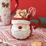 Nordic Christmas Ceramic Mug Santa Claus Cartoon Pattern Coffee Cup
